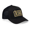 Jesus Trucker Hat - Christian Snapback Caps - Black (Gold Glitter)