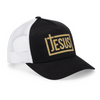 Jesus Trucker Hat - Christian Snapback Caps - Black/White (Gold Glitter)