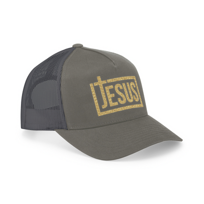 Jesus Trucker Hat - Christian Snapback Caps - Charcoal (Gold Glitter)