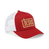 Jesus Trucker Hat - Christian Snapback Caps - Red/White (Gold Glitter)